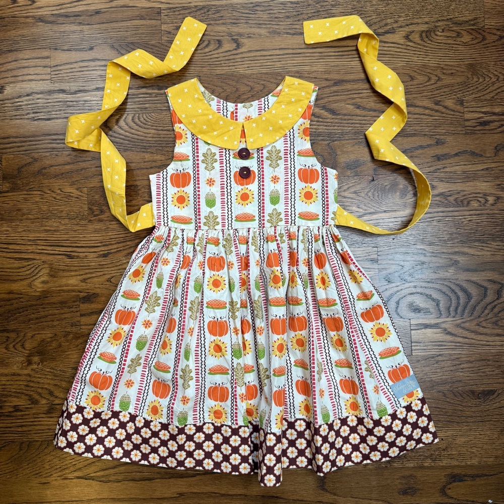 Eleanor Rose Girls Nannette Dress Colorful Pumpkin Prints Yellow Accents 4/5